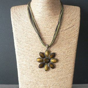 Enameled Copper Flower Pendant Necklace - Vintage
